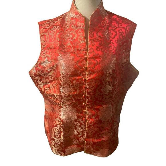 Asian Red and Gold Vintage 100% Silk Sleeveless Vest Size XXL - Picture 2 of 13